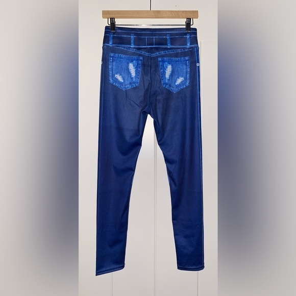 Flamingo Denim Look High Waisted Sports Leggings-Cobalt Size 2XL(14/16) - Picture 6 of 8